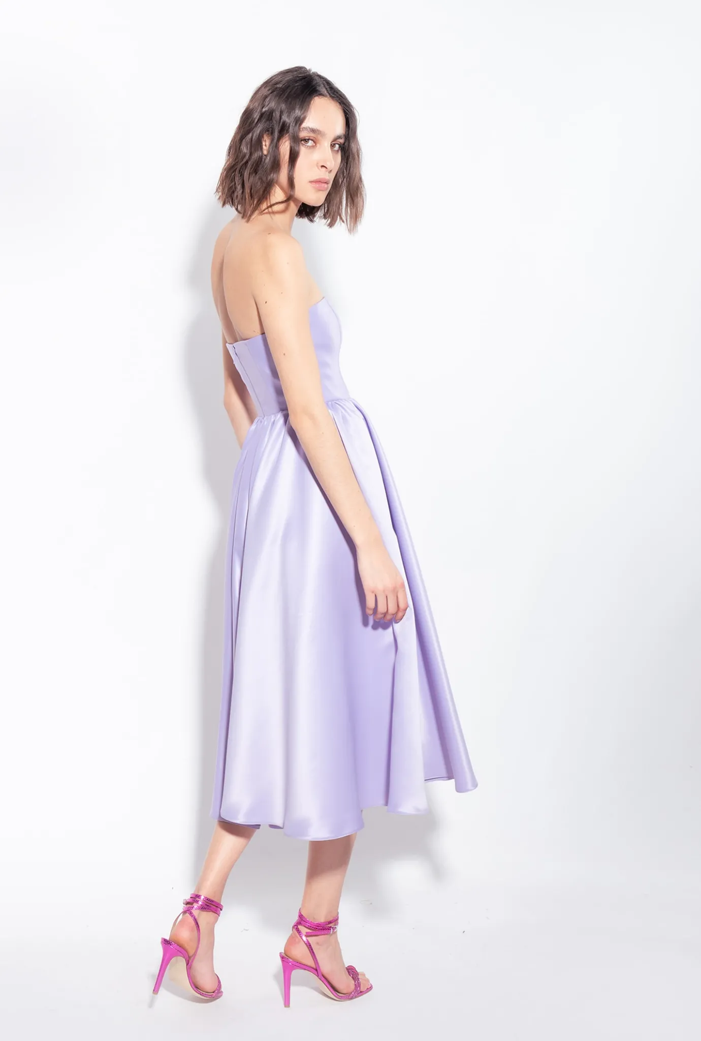 Robes|PINKO Robe Midi En Satin Duchesse Lilas - Sorbet Fonce