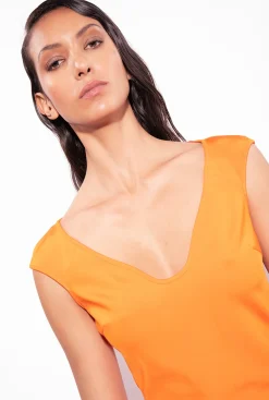 Robes|PINKO Robe Midi En Tissu Technique Orange Vibrant