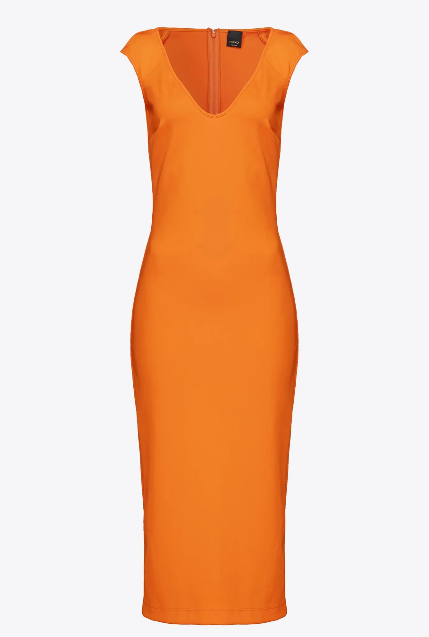 Robes|PINKO Robe Midi En Tissu Technique Orange Vibrant