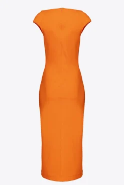 Robes|PINKO Robe Midi En Tissu Technique Orange Vibrant