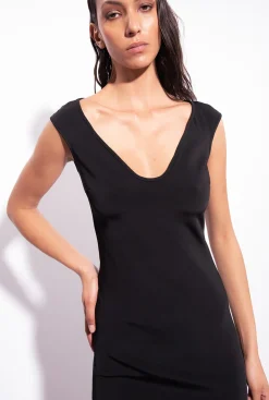 Robes|PINKO Robe Midi En Tissu Technique Noir Limousine