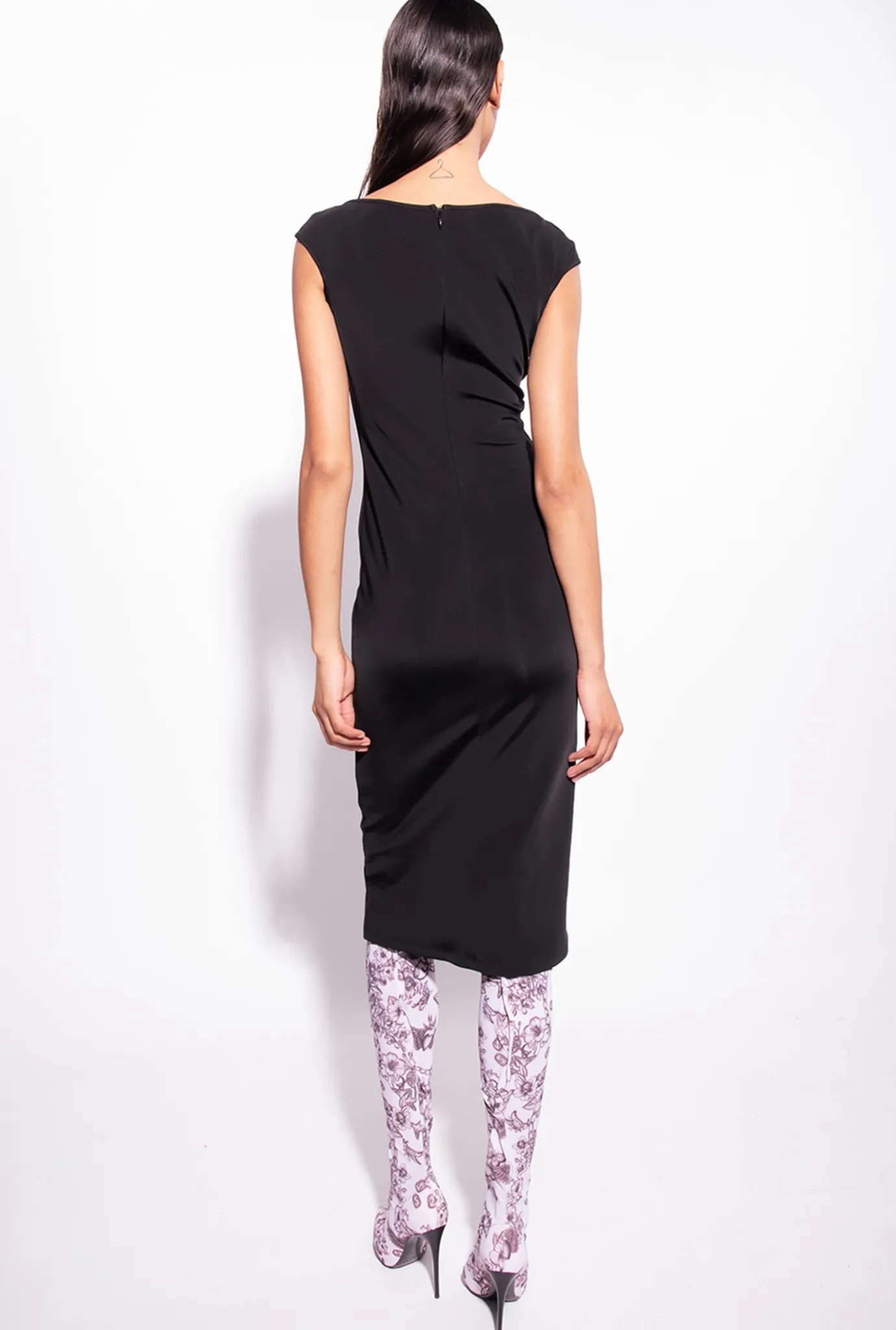 Robes|PINKO Robe Midi En Tissu Technique Noir Limousine