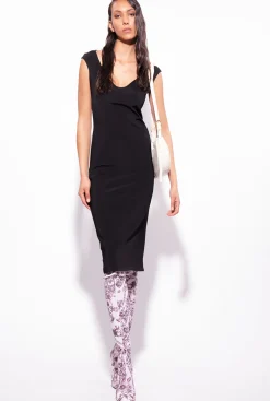Robes|PINKO Robe Midi En Tissu Technique Noir Limousine