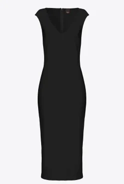 Robes|PINKO Robe Midi En Tissu Technique Noir Limousine