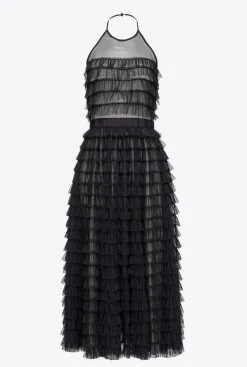 Robes|PINKO Robe Midi En Tulle A Volants Noir/Chair