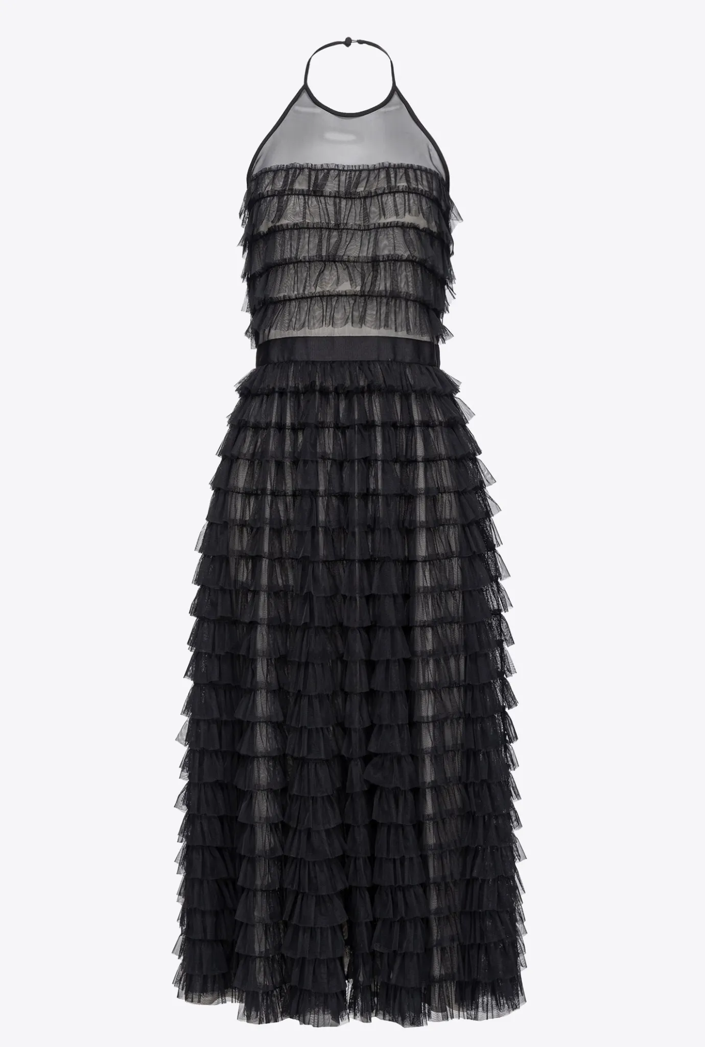 Robes|PINKO Robe Midi En Tulle A Volants Noir/Chair