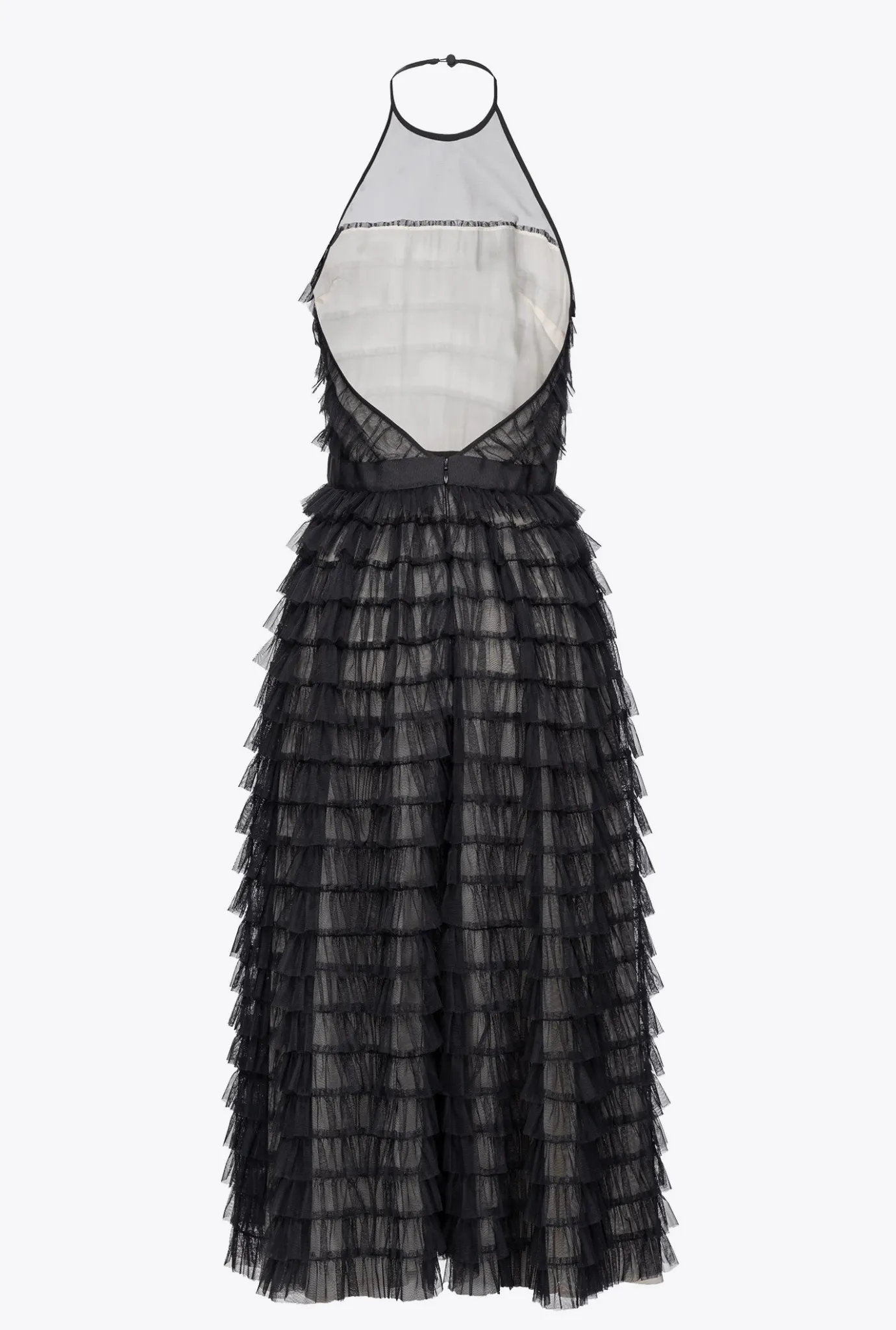 Robes|PINKO Robe Midi En Tulle A Volants Noir/Chair