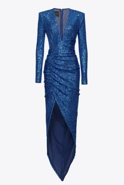 Robes|PINKO Robe Midi Entierement Pailletee Bleu Surf Sur Le Web