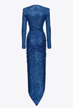 Robes|PINKO Robe Midi Entierement Pailletee Bleu Surf Sur Le Web