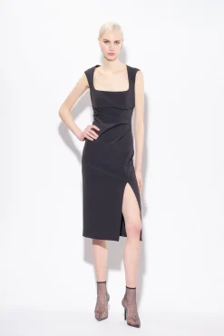Tailleurs Et Ensembles|PINKO Robe Midi Fendue Noir Limousine