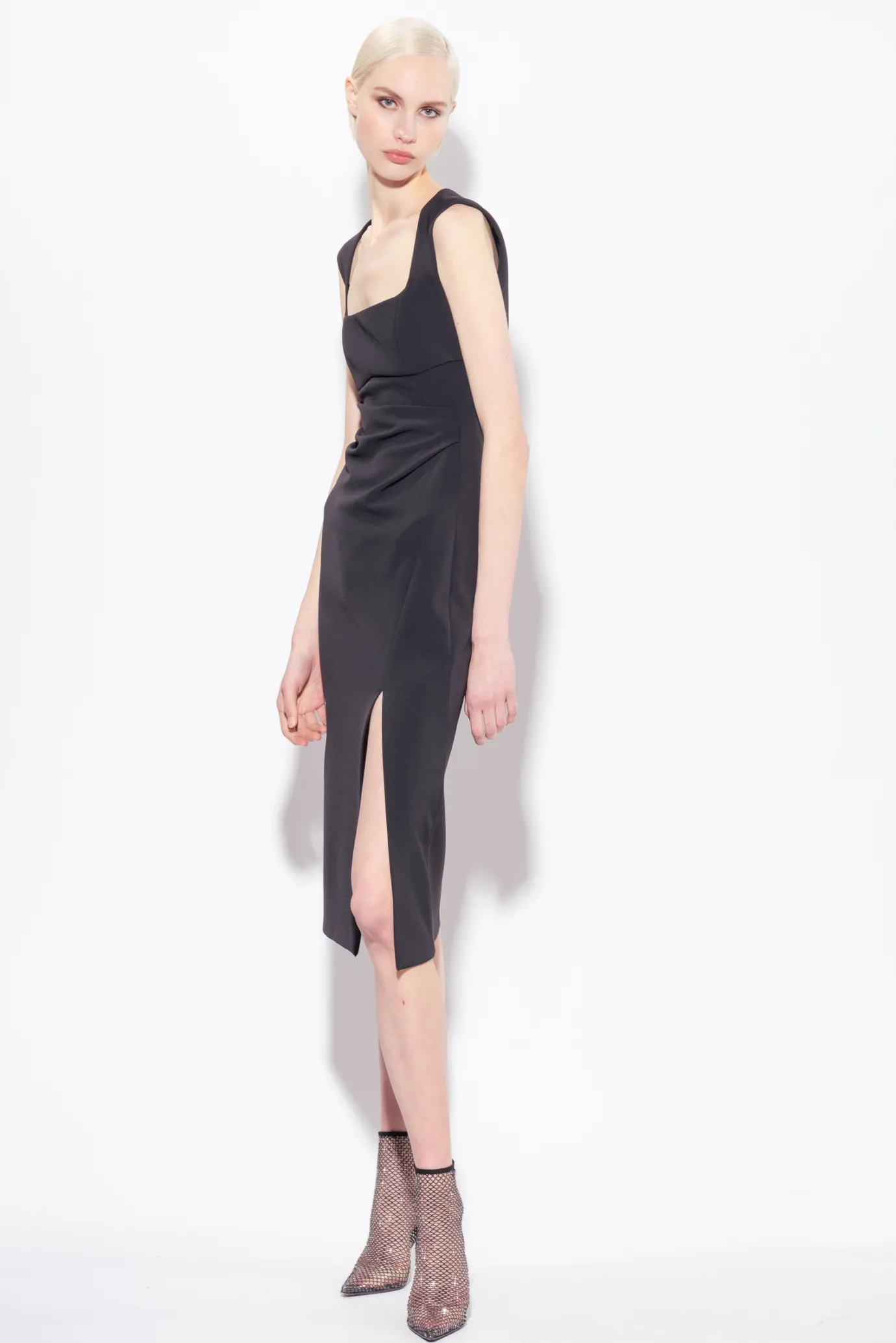 Tailleurs Et Ensembles|PINKO Robe Midi Fendue Noir Limousine