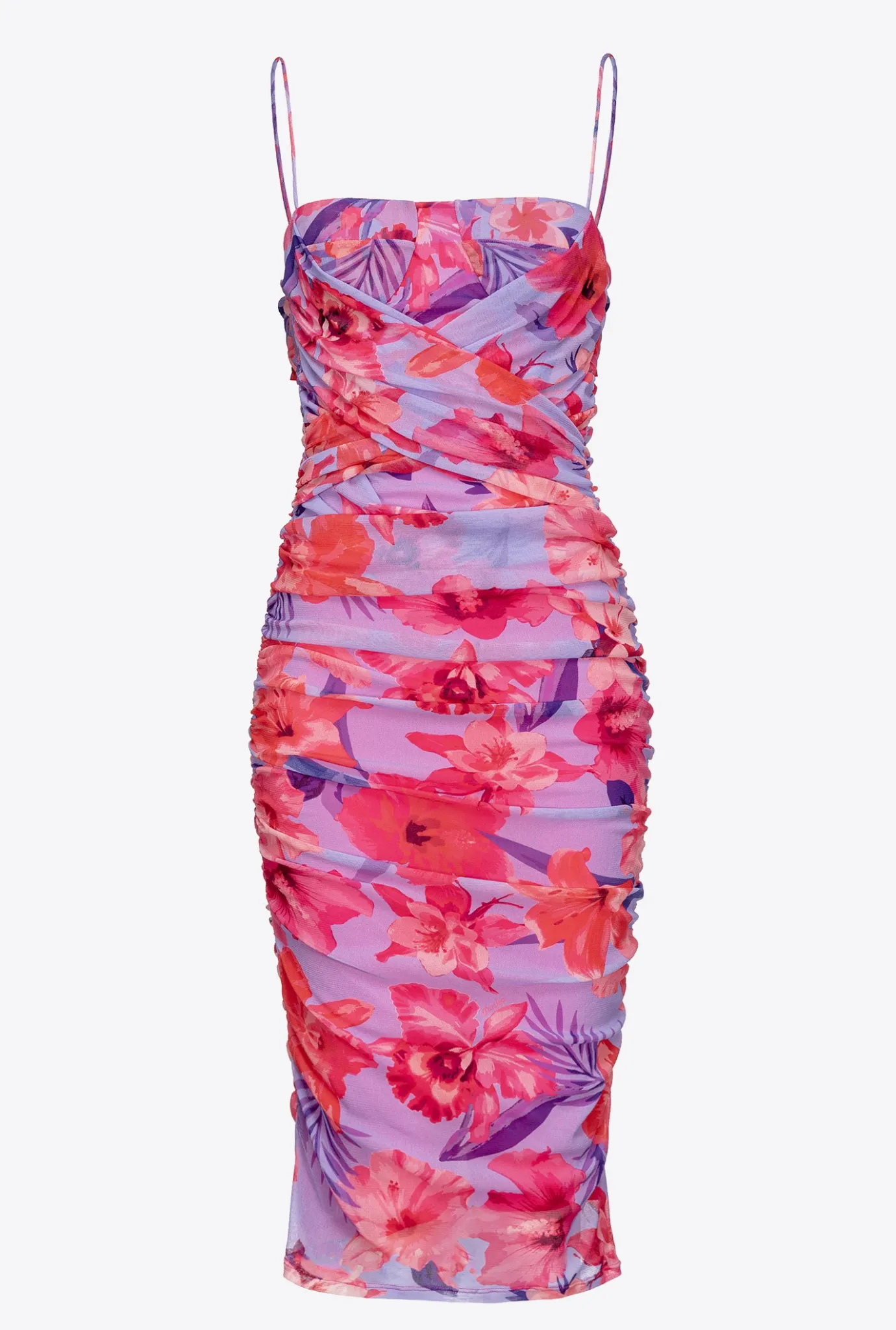 Robes|PINKO Robe Mi-Longue A Imprime Floral Lilas/Rose Clair/Fuchsia