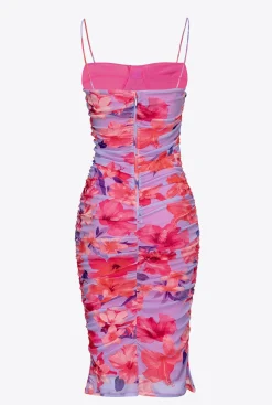 Robes|PINKO Robe Mi-Longue A Imprime Floral Lilas/Rose Clair/Fuchsia