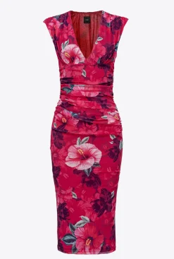 Robes|PINKO Robe Mi-Longue A Imprime Hibiscus Multi.Fuchsia/Rose