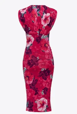 Robes|PINKO Robe Mi-Longue A Imprime Hibiscus Multi.Fuchsia/Rose