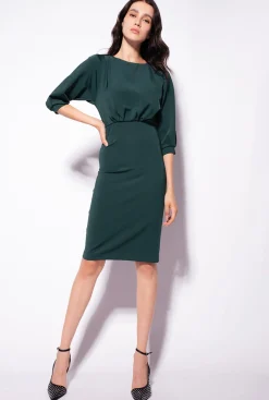 Robes|PINKO Robe Mi-Longue A Jupe Fourreau Vert Ponderosa