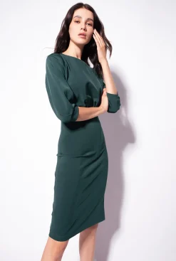 Robes|PINKO Robe Mi-Longue A Jupe Fourreau Vert Ponderosa
