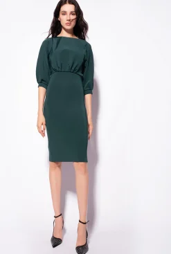 Robes|PINKO Robe Mi-Longue A Jupe Fourreau Vert Ponderosa