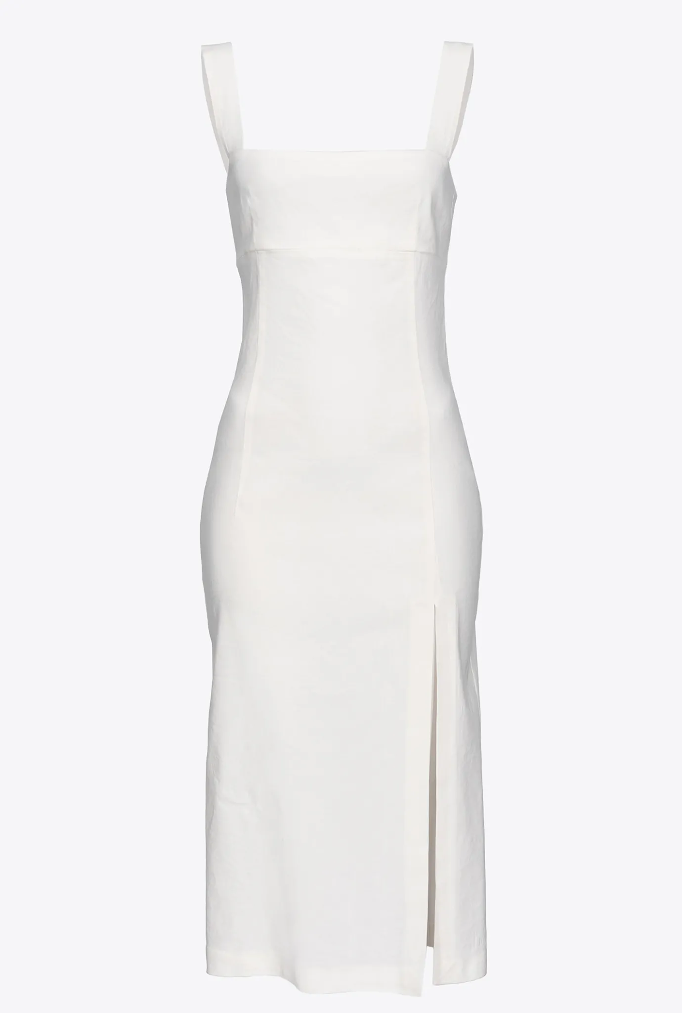 Tailleurs Et Ensembles|PINKO Robe Mi-Longue En Lin Stretch Blanc Nimbus