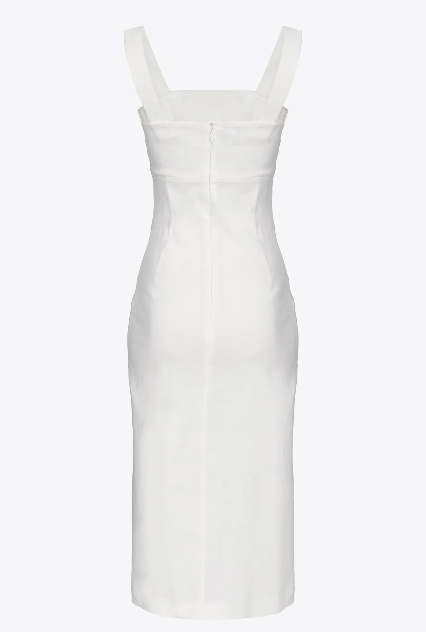 Tailleurs Et Ensembles|PINKO Robe Mi-Longue En Lin Stretch Blanc Nimbus
