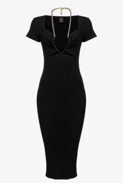 Robes|PINKO Robe Mi-Longue En Maille Avec Chaine Noir Limousine