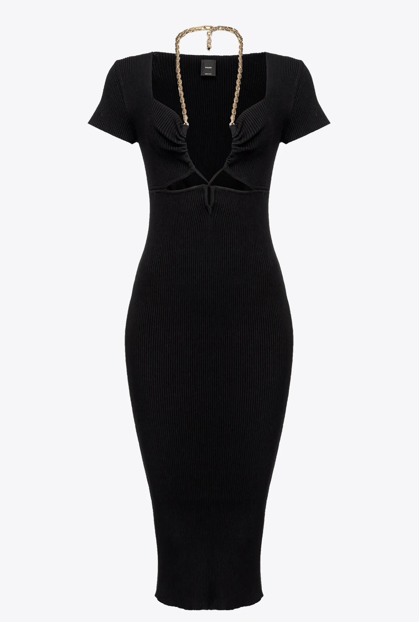 Robes|PINKO Robe Mi-Longue En Maille Avec Chaine Noir Limousine