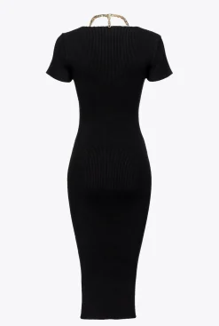 Robes|PINKO Robe Mi-Longue En Maille Avec Chaine Noir Limousine