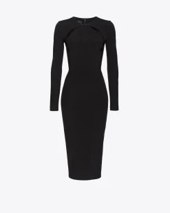 Robes|PINKO Robe Mi-Longue En Neoprene Fluide Noir Limousine