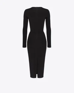 Robes|PINKO Robe Mi-Longue En Neoprene Fluide Noir Limousine