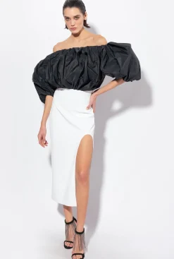 Robes|PINKO Robe Mi-Longue En Taffetas Blanc/Noir