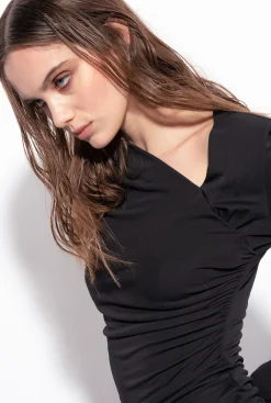 Robes|PINKO Robe Mi-Longue Froncee Sur Le Cote Noir Limousine