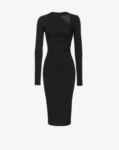 Robes|PINKO Robe Mi-Longue Froncee Sur Le Cote Noir Limousine