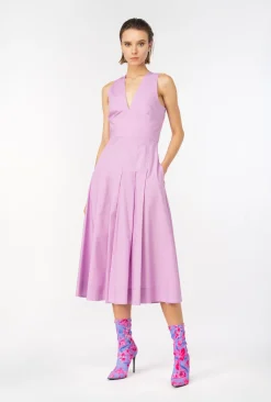Robes|PINKO Robe Plissee En Popeline Safran Fonce