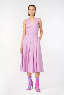 Robes|PINKO Robe Plissee En Popeline Safran Fonce