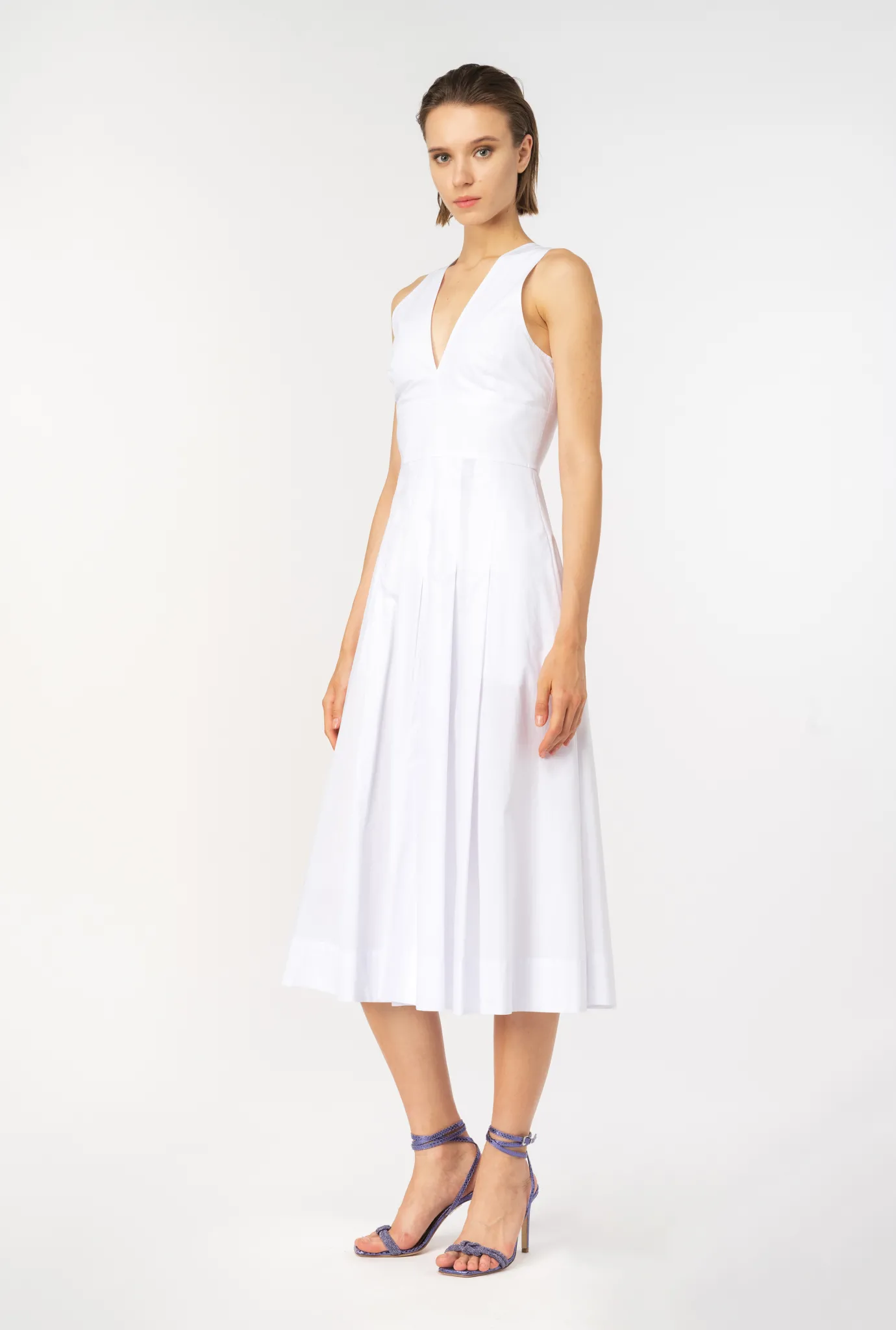 Robes|PINKO Robe Plissee En Popeline Blanc Brill.