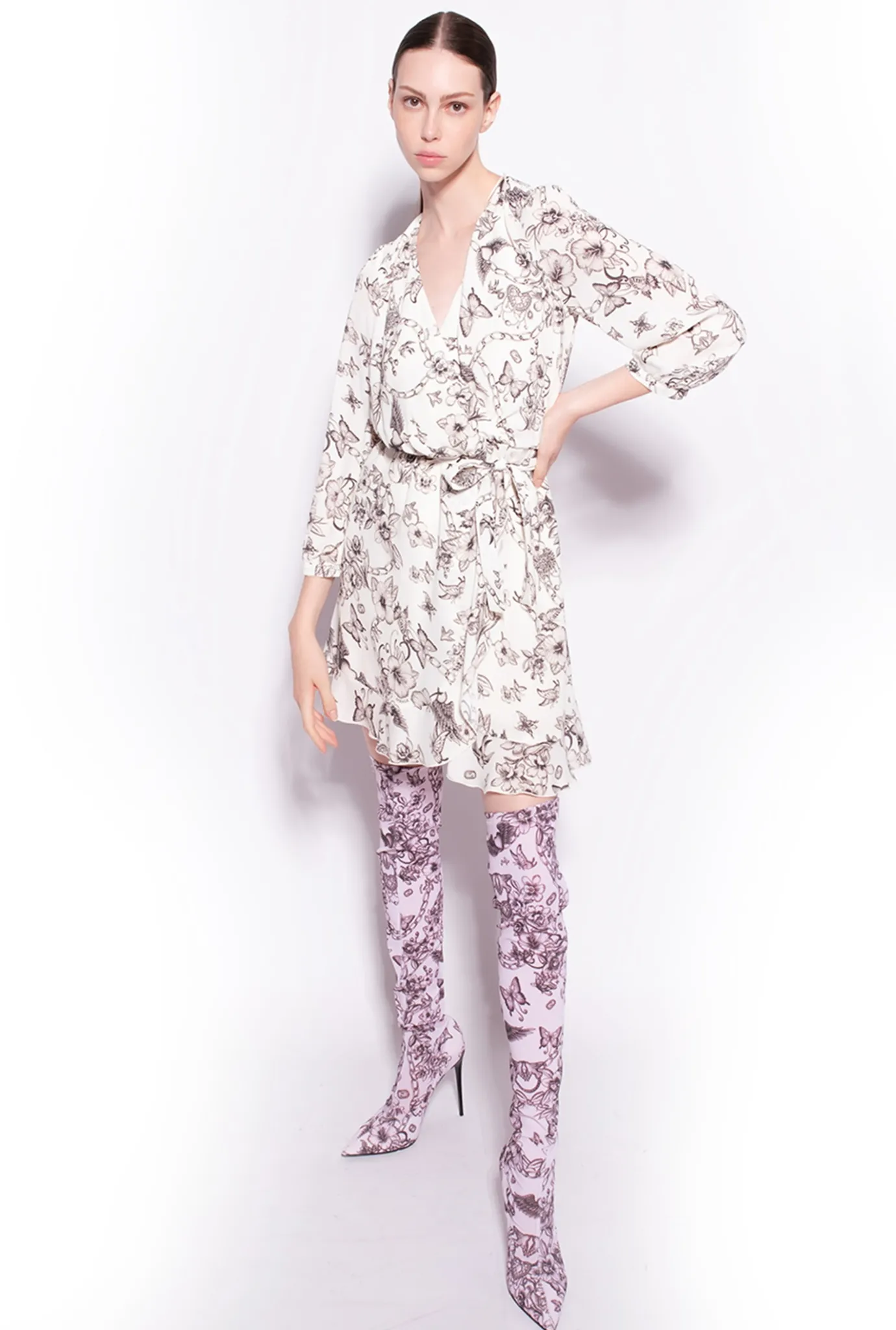 Robes|PINKO Robe Portefeuille A Imprime Tatouage Beurre/Noir