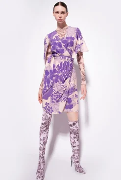 Robes|PINKO Robe Portefeuille A Imprime Tropical Nude/Violet