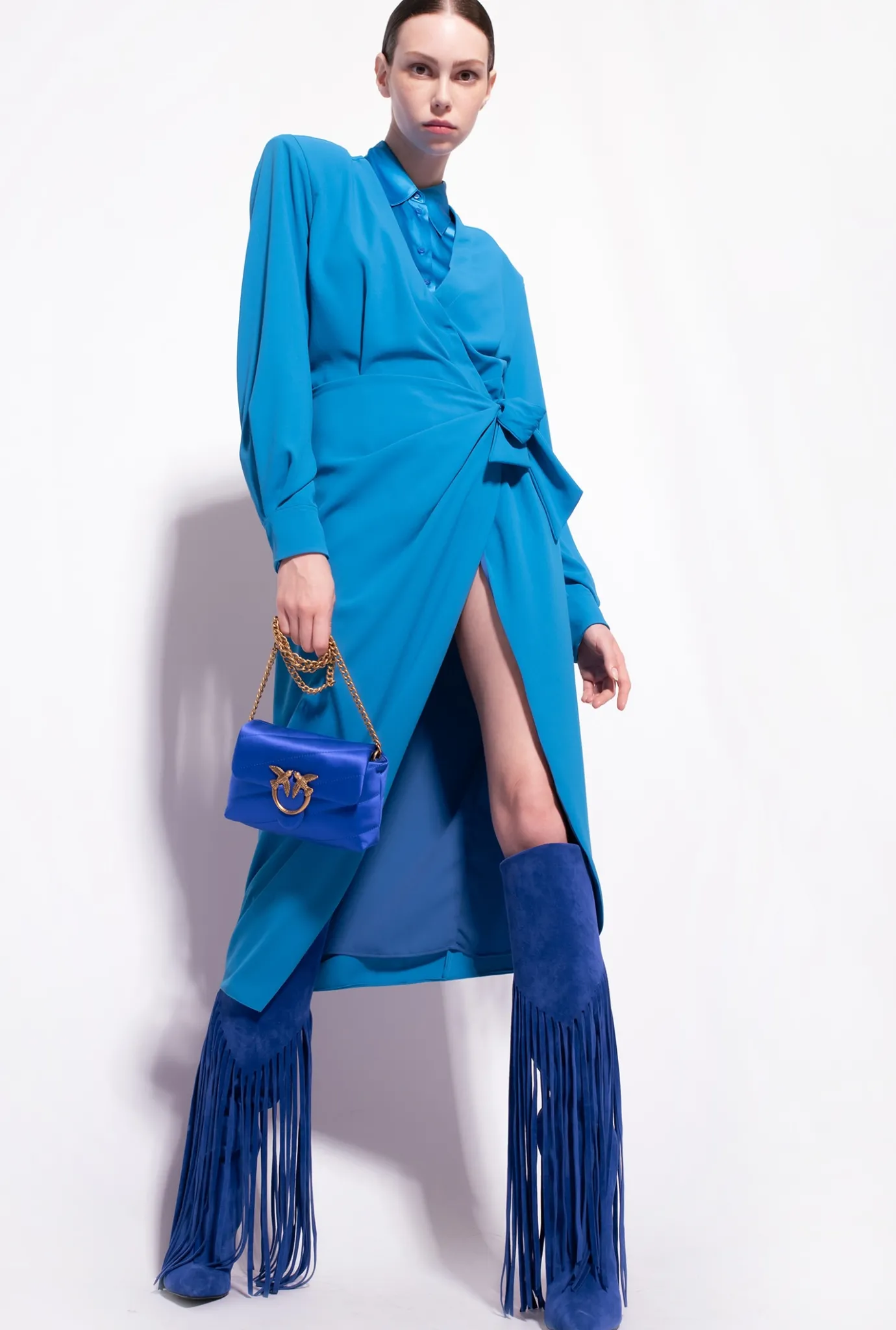 Robes|PINKO Robe Portefeuille En Crepe Fluide Bleu Directoire