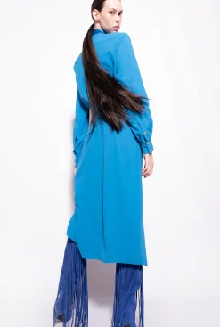 Robes|PINKO Robe Portefeuille En Crepe Fluide Bleu Directoire