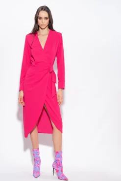Robes|PINKO Robe Portefeuille En Crepe Fluide Rouge Framboise