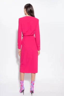 Robes|PINKO Robe Portefeuille En Crepe Fluide Rouge Framboise