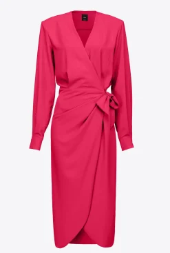 Robes|PINKO Robe Portefeuille En Crepe Fluide Rouge Framboise