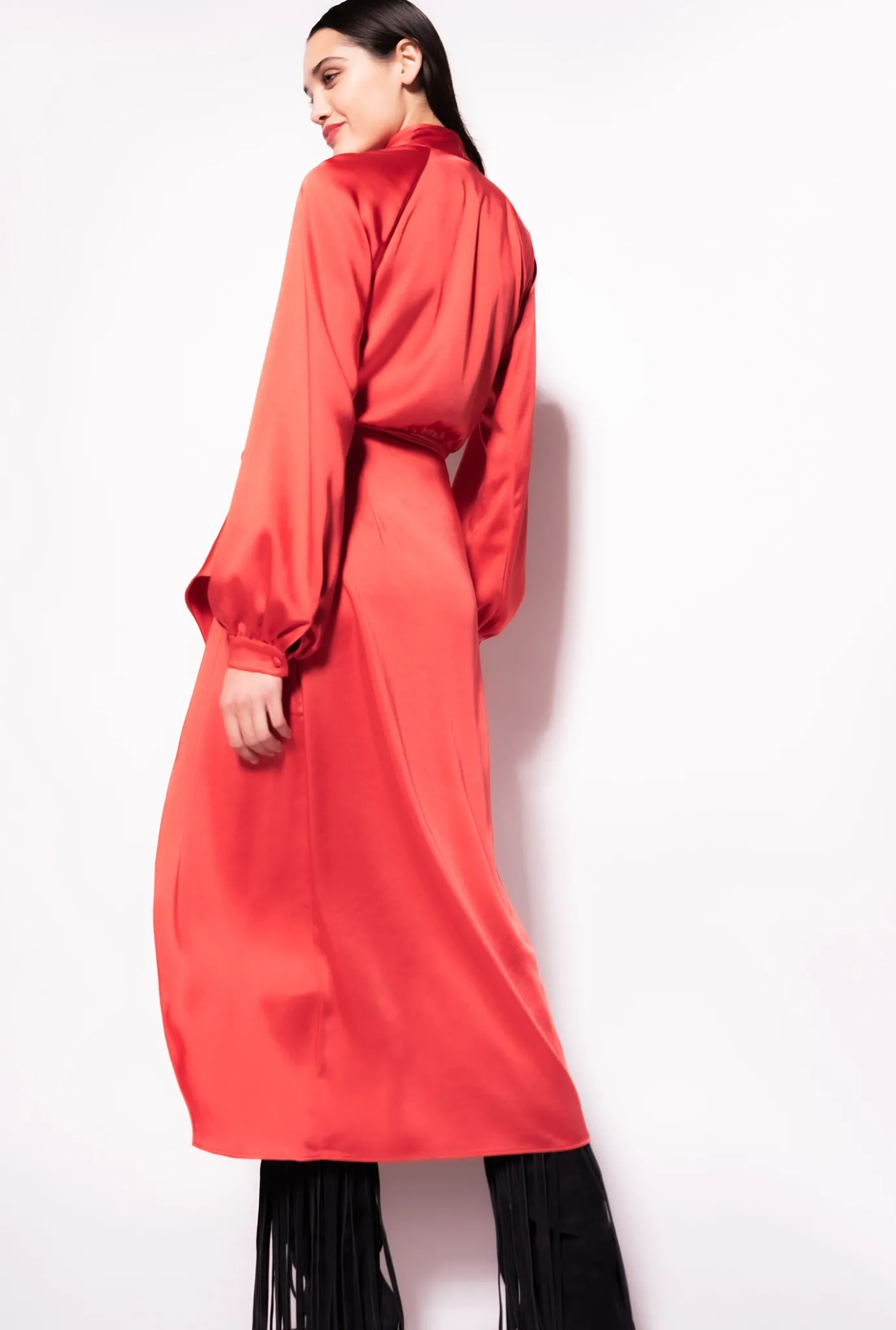 Robes|PINKO Robe Portefeuille En Satin Rouge Formule 1