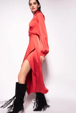 Robes|PINKO Robe Portefeuille En Satin Rouge Formule 1