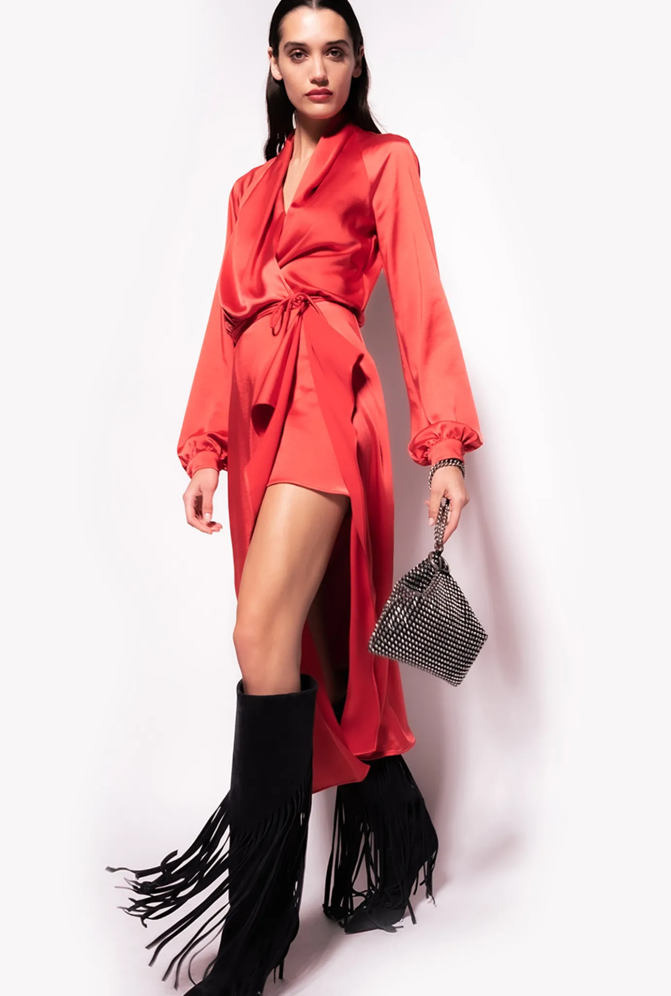 Robes|PINKO Robe Portefeuille En Satin Rouge Formule 1