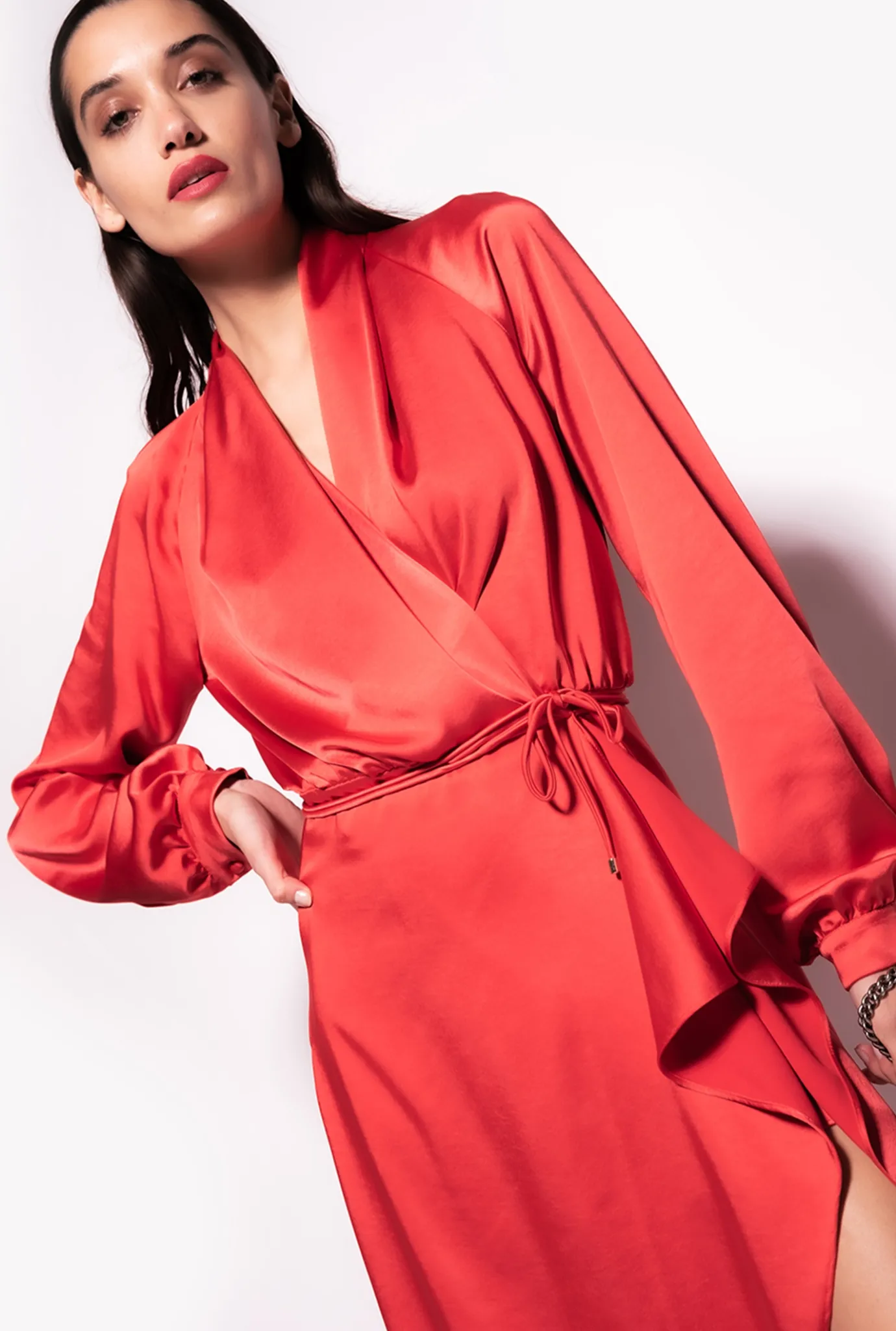 Robes|PINKO Robe Portefeuille En Satin Rouge Formule 1