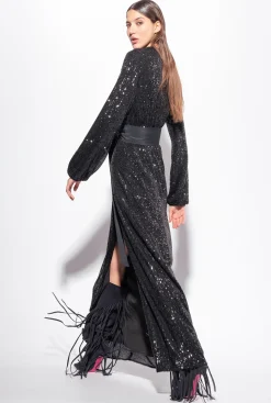 Robes|PINKO Robe Portefeuille Entierement Pailletee Noir Limousine