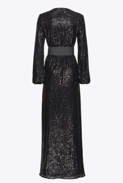 Robes|PINKO Robe Portefeuille Entierement Pailletee Noir Limousine
