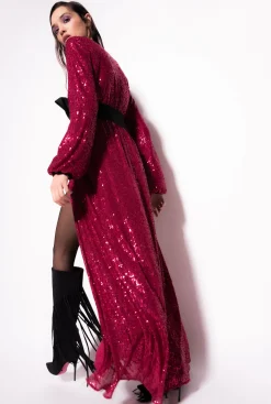 Robes|PINKO Robe Portefeuille Entierement Pailletee Fuchsia/Gris