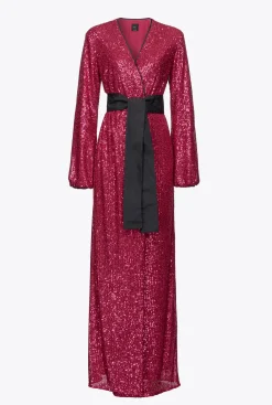 Robes|PINKO Robe Portefeuille Entierement Pailletee Fuchsia/Gris